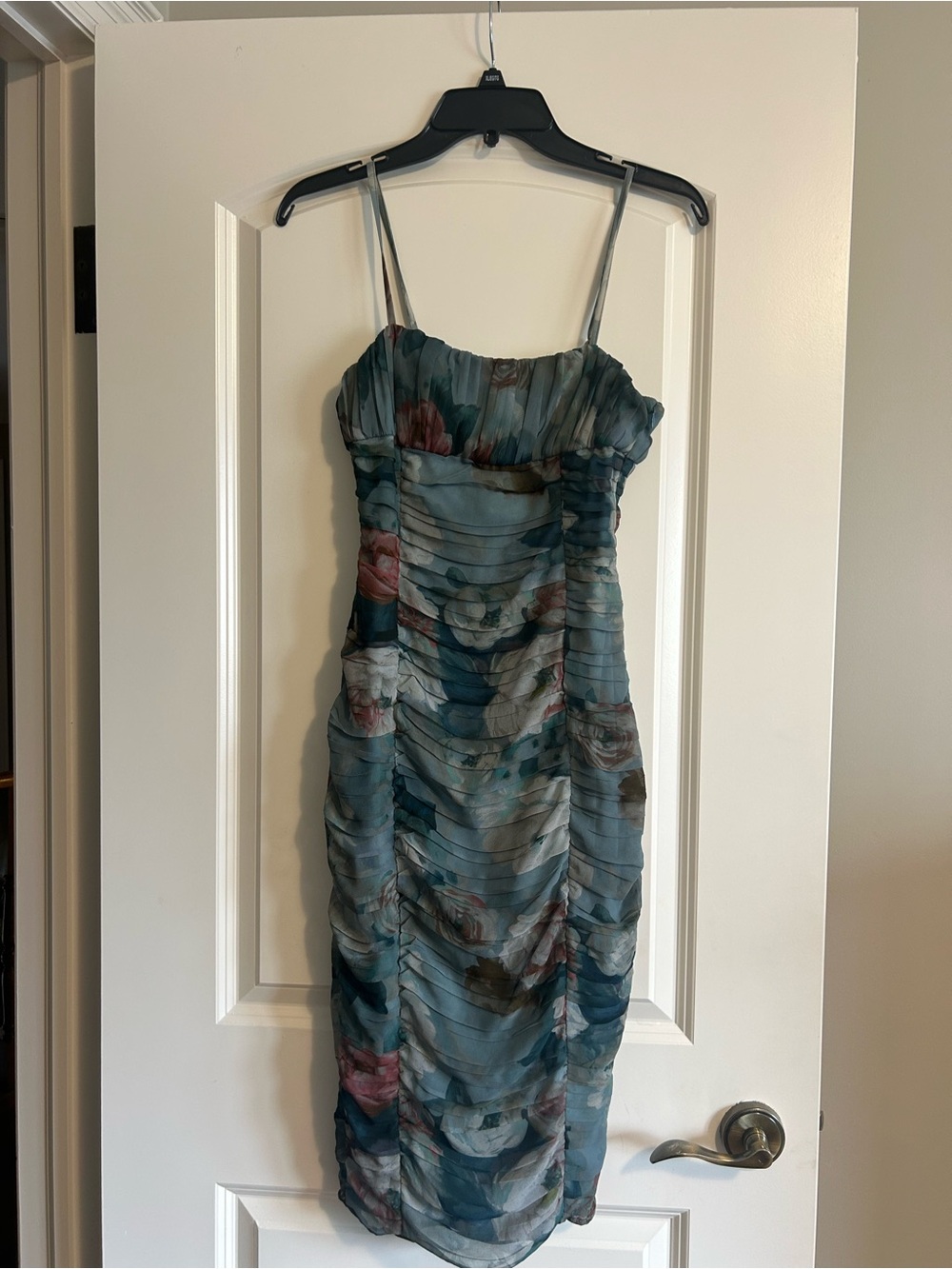ZARA Floral Ruched Spaghetti-Strap Midi Dress